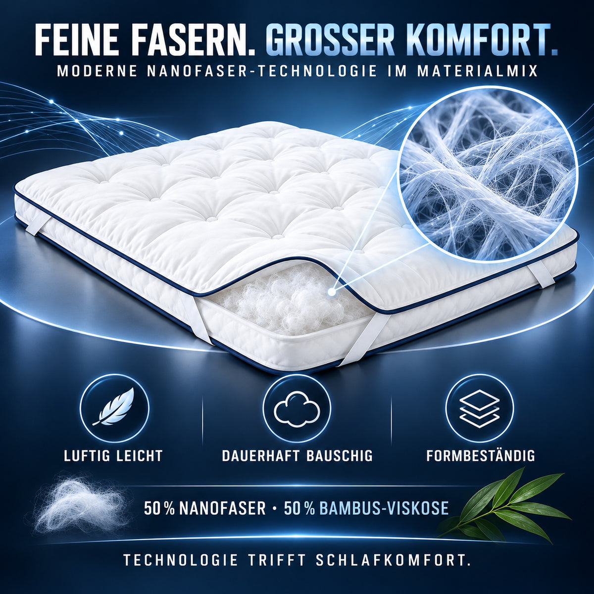 Bambus Topper 7 cm – atmungsaktiver Naturfaser-Topper allergikerfreundlich
