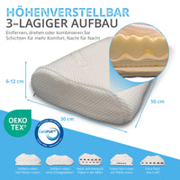 Nackenstützkissen 50x30 cm, ergonomisches Nackenkissen orthopädisch höhenverstellbar, gegen Nackenschmerzen, atmungsaktives Tencel Kissen waschbar, für Seiten Rücken Bauchschläfer