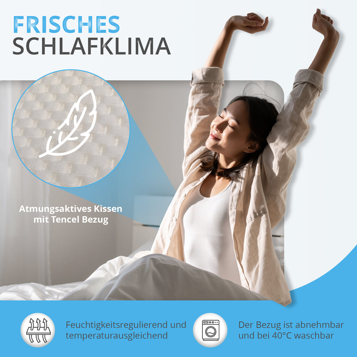 Nackenstützkissen 50x30 cm, ergonomisches Nackenkissen orthopädisch höhenverstellbar, gegen Nackenschmerzen, atmungsaktives Tencel Kissen waschbar, für Seiten Rücken Bauchschläfer