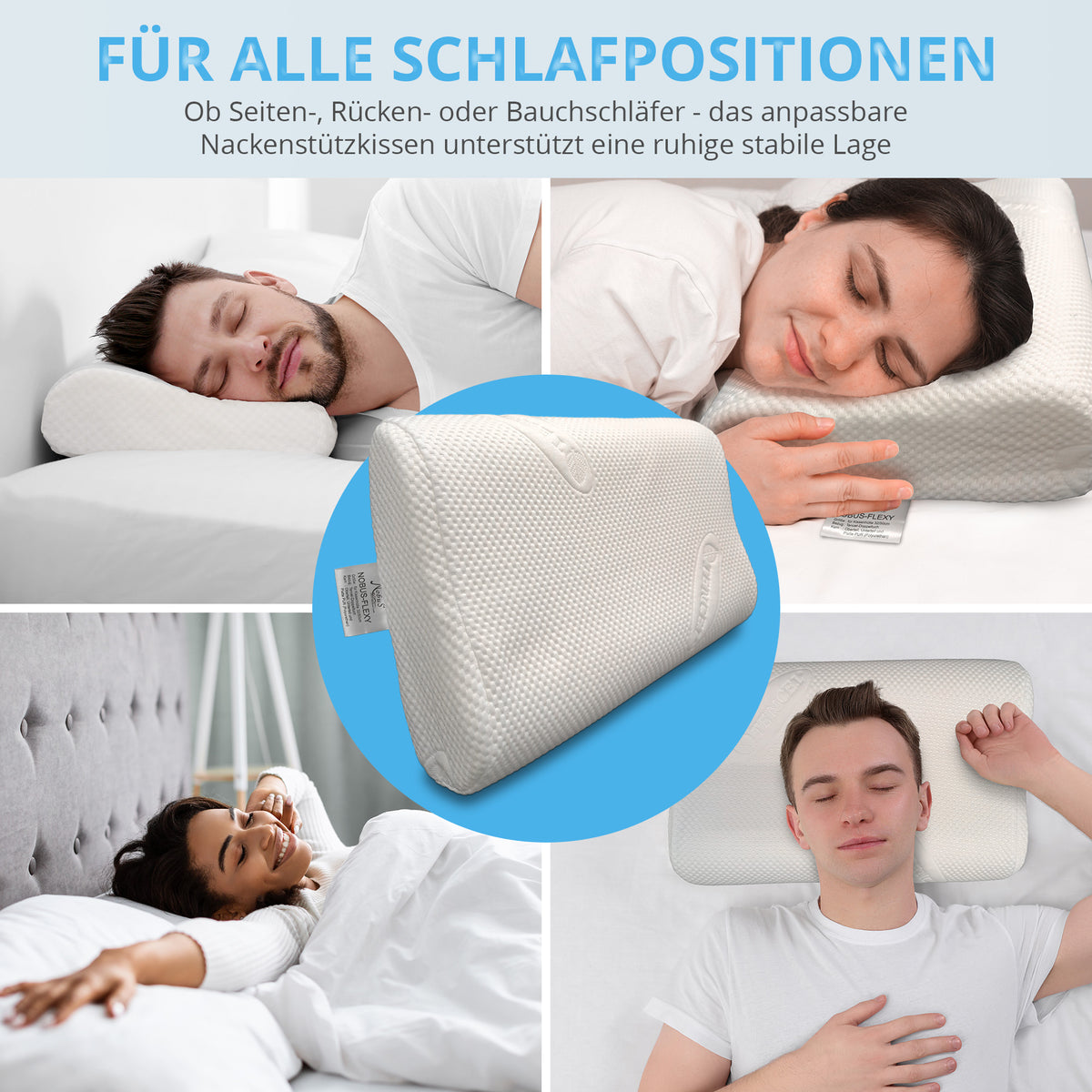 Nackenstützkissen 50x30 cm, ergonomisches Nackenkissen orthopädisch höhenverstellbar, gegen Nackenschmerzen, atmungsaktives Tencel Kissen waschbar, für Seiten Rücken Bauchschläfer