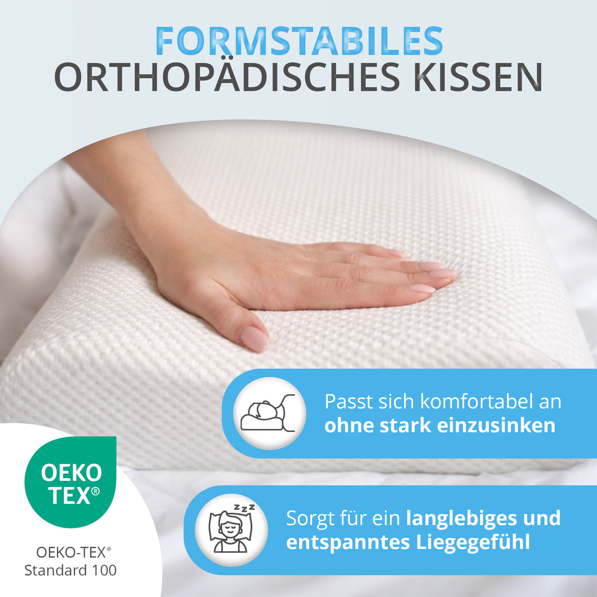 Nackenstützkissen 50x30 cm, ergonomisches Nackenkissen orthopädisch höhenverstellbar, gegen Nackenschmerzen, atmungsaktives Tencel Kissen waschbar, für Seiten Rücken Bauchschläfer